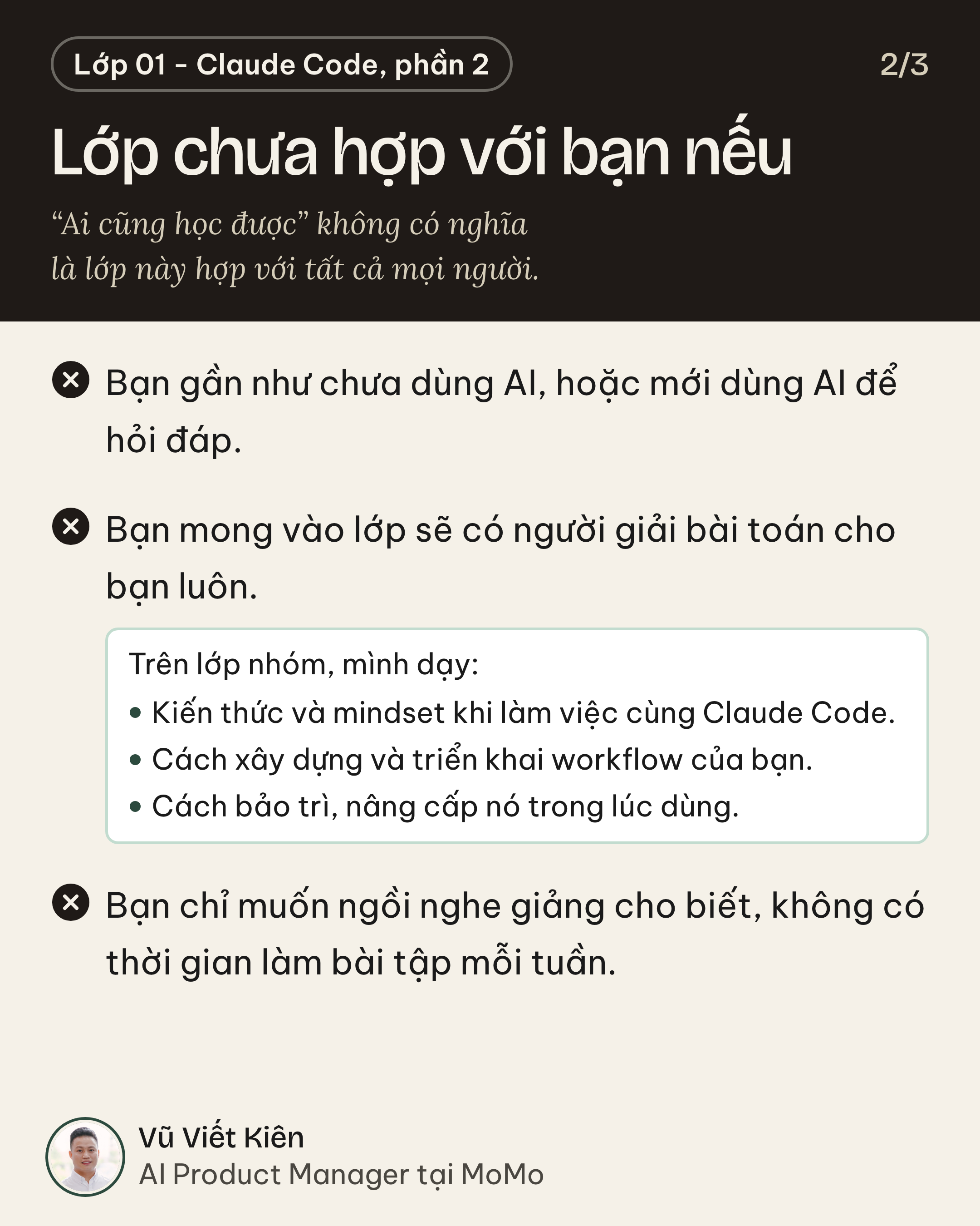 Lớp chưa hợp với bạn nếu: ba trường hợp lớp chưa hợp, và những gì mình dạy trên lớp nhóm