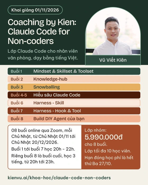 Poster khóa Coaching by Kien: Claude Code for Non-coders, khai giảng 01/11/2026